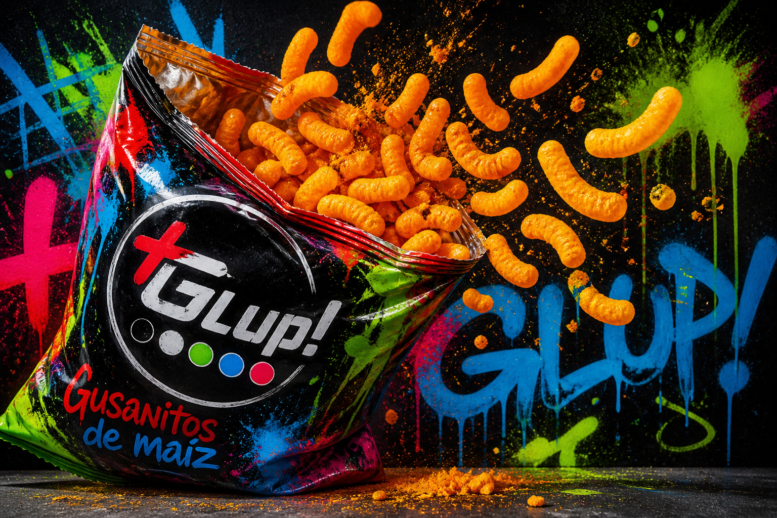 Bolsa de gusanitos de maíz +Glup! con explosión de sabor